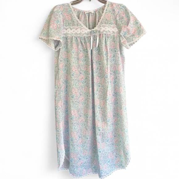 Miss Elaine Other - VINTAGE 80S MISS ELAINE Pastel Floral Lace Nightgown Dainty Cottagecore Sz M / L